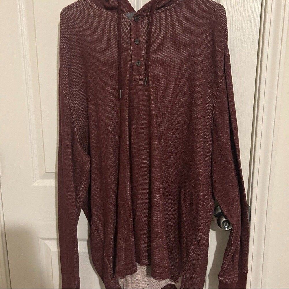 ALESBURY Henley Maroon Asymmetrical Casual Hooded Sweatshirt Size 2XL